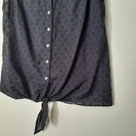 ANNE KLEIN Sleeveless Blouse Bottom Tie Semisheer Navy Blue Sz S - Picture 5 of 13